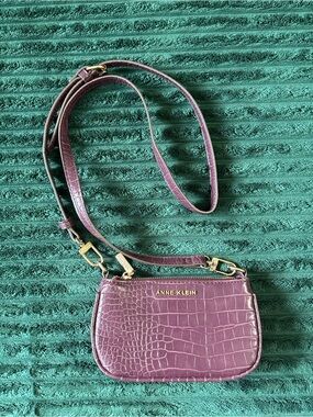 Anne Klein Purple Croc-Embossed Crossbody with Gold Hardware